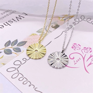 S925 sterling silver sunflower necklace set with textured round pendants in gold and silver