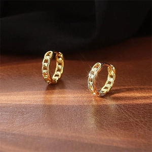 Boucles d'oreilles créoles épaisses en argent S925 doré, style chaîne minimaliste chic