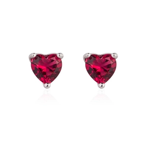 Minimalist S925 sterling silver heart-shaped red gemstone stud earrings with silver prongs