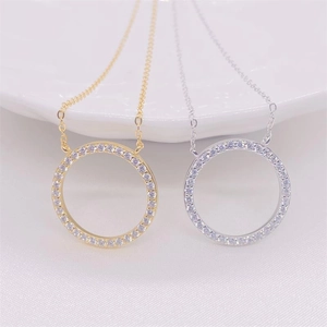 925 Sterling Silver Circle Pendant Necklace Shiny Zirconia Round Charm Minimalist Fashion Jewelry For Women Silver Gold