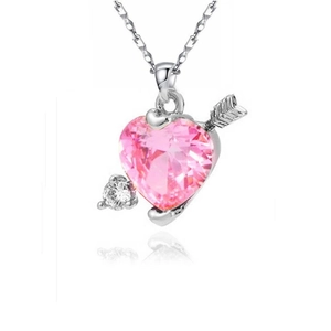 Vintage S925 Sterlingsilber Kette mit Amor-Pfeil und rosa Herz-Edelsteinanhänger