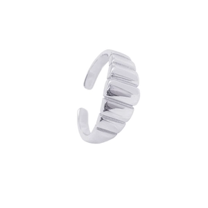 Macro shot of S925 sterling silver ring featuring elegant polished croissant texture