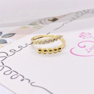 Minimalist S925 sterling silver gold beaded ring with six sparkling zircons in open style