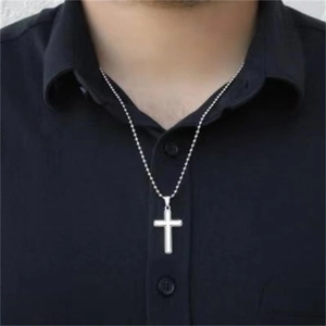 Collier avec pendentif croix en argent sterling S925 et chaîne à billes pour homme