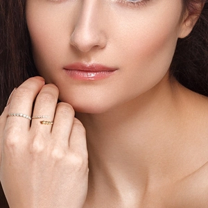 S925 sterling silver gold plated beaded ring set with shimmering CZ stones for women