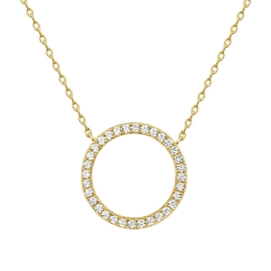 Élégant pendentif rond doré avec pierres pavées étincelantes sur une fine chaîne en O