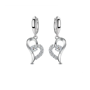 S925 Sterling Silver Hollow Heart Earrings For Women Sparkling Purple White Rhinestone Leverback Hoop Earrings Sweet Jewelry Gift