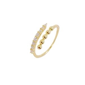 Adjustable S925 sterling silver gold plated ring with paved zircons and beads