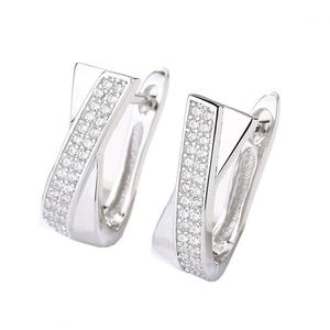 Boucles d'Oreilles Créoles Géométriques en Argent Sterling S925 pour Femmes Micro Pavé Strass Élégants Bijoux de Mode Plaqué Platine