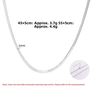 Detailed view of 2mm silver S925 Chopin chain featuring lobster clasp and extension links