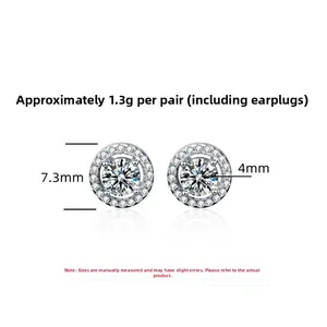 Detail view of round S925 sterling silver stud earrings with zirconia measuring 7.3mm