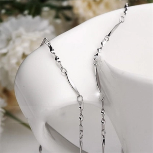 S925 sterling silver twisted chain necklace with flat polished links for women