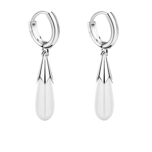 S925 sterling silver drop earrings with white cat eye stone and polished hoop closure