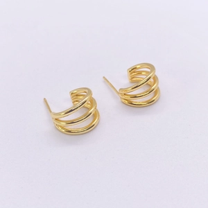 Boucles d'oreilles minimalistes à trois couches en argent S925 avec finition dorée