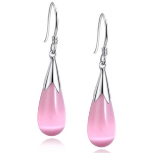 S925 Sterling Silver Water Drop Hook Earrings For Women Artificial Cat's Eye Stone Elegant Dangle Earrings Fashion Jewelry