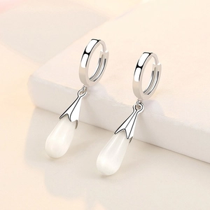 925 Sterling Silver Vintage Cat's Eye Stone Water Drop Earrings Elegant Drop Hoop Earrings For Women Retro Fashion Jewelry Gift