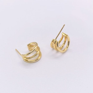 Boucles d'oreilles modernes en argent S925 plaqué or avec trois anneaux entrelacés