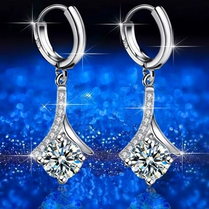 Orecchini a Goccia in Argento Sterling S925 per Donna Eleganti Orecchini a Cerchio Huggie con Nappa di Strass Bianco Blu Gioielli