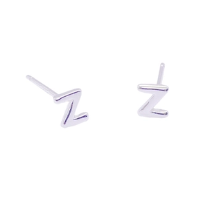 Minimalist S925 sterling silver Z-letter stud earrings with polished finish on white backdrop