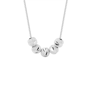 S925 sterling silver necklace with five geometric beads on a box chain for women