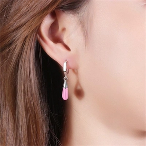 Elegant S925 sterling silver drop earrings with pink water-drop opal stone for women