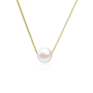 Minimalist S925 sterling silver box chain necklace with a floating round white pearl