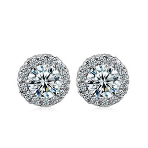 Classic S925 sterling silver halo stud earrings with round brilliant cubic zirconia stones