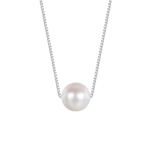 Classic S925 sterling silver necklace featuring a single round pearl on a box chain