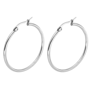 Detailed view of large polished S925 sterling silver hoop earrings with a mirror finish