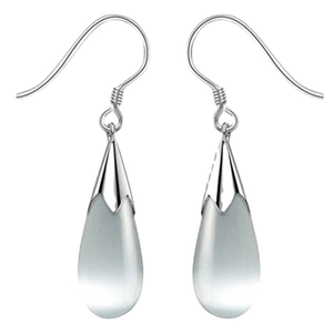 S925 sterling silver drop earrings with opal cat eye stones on a clean white background