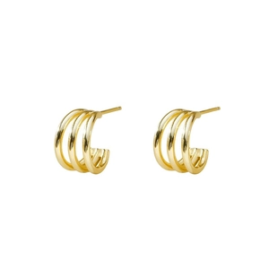 Boucles d'oreilles créoles C triple couche en argent sterling S925 plaqué or moderne