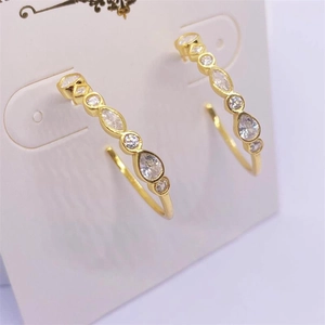 S925 sterling silver C-shaped hoop earrings with sparkling zirconia in golden finish