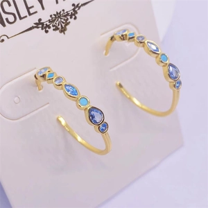 Modern 925 Sterling Silver Hoop Earrings For Women Gold Plated C-Shaped Rhinestone Earrings Fashion Flower Jewelry Gift