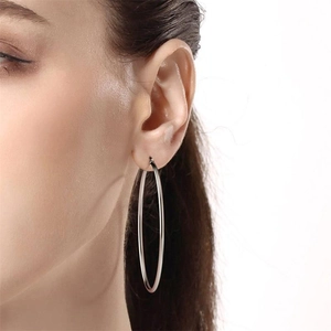 Classic oversized polished S925 sterling silver hoop earrings for a stylish look