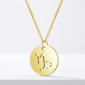 Detail of gold 925 sterling silver hollow Capricorn constellation pendant on fine chain