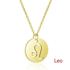 Detailed view of 925 silver gold-plated Leo zodiac coin pendant necklace with polished finish