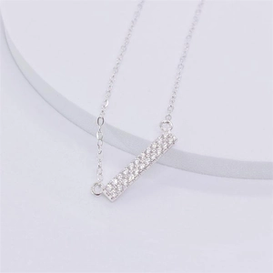 Minimalist S925 sterling silver necklace with sparkling rectangular crystal pendant