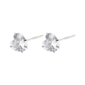 925 Sterling Silver Heart Stud Earrings For Women Clear Zirconia Inlaid Four Prong Sparkling Small Ear Studs Jewelry Gift White Gold Plated