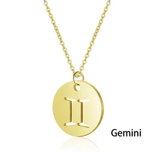 Detail of 925 sterling silver Gemini necklace with gold circular hollow pendant