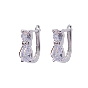 Elegant S925 sterling silver cat earrings with sparkling cubic zirconia on white backdrop