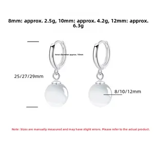 Detailed size specifications for S925 sterling silver cat eye stone earrings