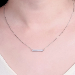Elegant S925 sterling silver bar pendant necklace with double row cubic zirconia pavé