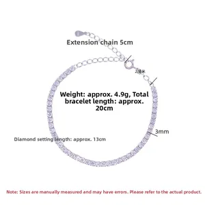 Detail of S925 sterling silver tennis bracelet with 3mm cubic zirconia and secure clasp