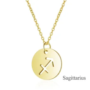 Detail of a 925 sterling silver Sagittarius zodiac pendant necklace in golden finish