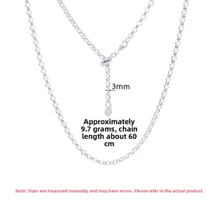 Detail view of S925 sterling silver 3mm rolo chain with adjustable bead clasp 60cm long