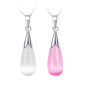 Elegant Teardrop Pendant Necklace With Cat's Eye Stone 925 Sterling Silver For Women Korean Style Jewelry Accessory