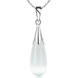 Minimalist S925 sterling silver necklace with a teardrop cat eye stone pendant