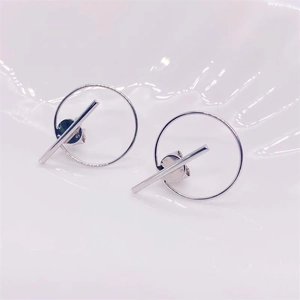 Minimalist S925 sterling silver geometric circle and bar stud earrings for daily wear