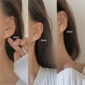 Comparison of 3mm, 4mm, and 5mm S925 sterling silver heart-shaped and round stud earrings