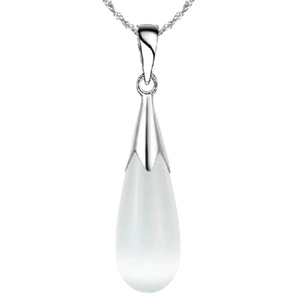 S925 sterling silver necklace with a large teardrop cat eye stone on a fine silver chain